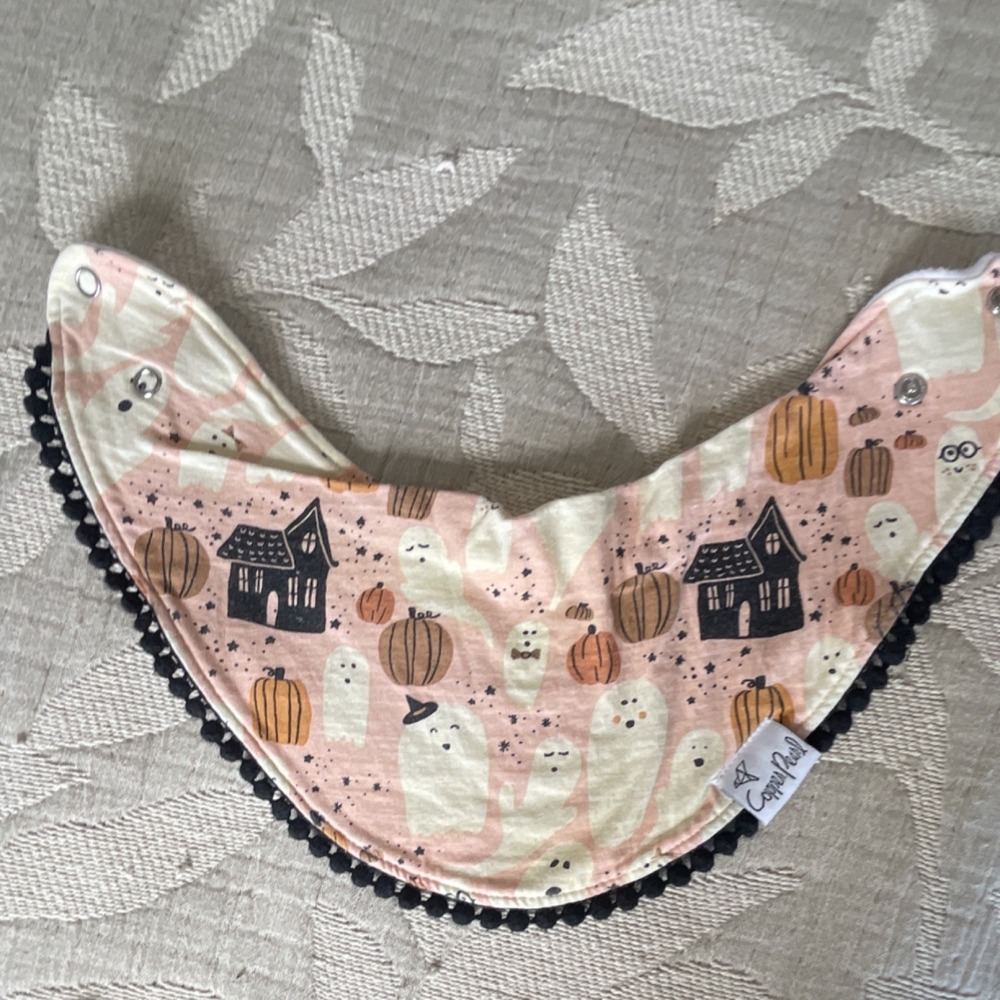 Copper Pearl Halloween Ghosts & Pumpkins Baby Bib Snap Closure Cotton Polyester